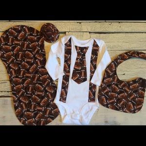Boutique Football Tie Onesie, Bib, Burp Cloth Set